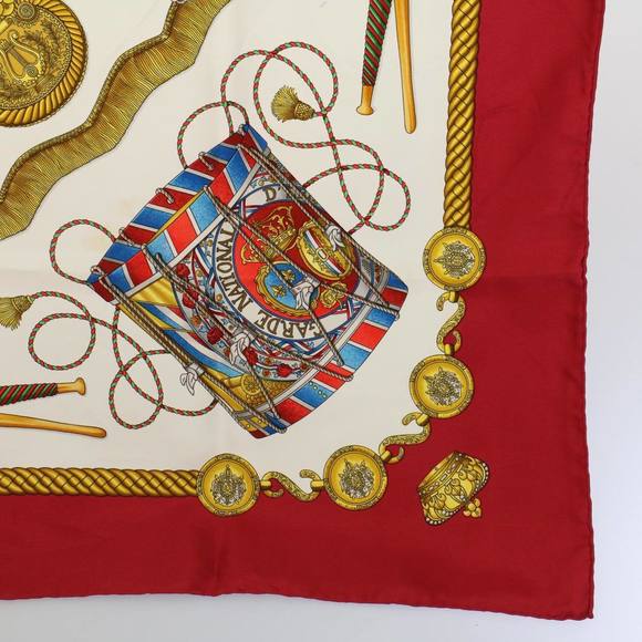 HERMES Carre 90 LES TAMBOURS Scarf Silk Red Auth 59263 - Picture 10 of 16